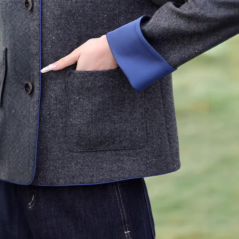 Mamas eleganter Wollmantel im französischen Stil für Frühjahr 2026 – Perfekt für Frauen mittleren und höheren Alters, kurzes Design für Frühling und Herbst
