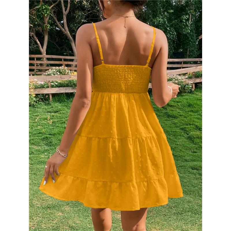 Women's Summer New Polka Dot Suspender Waist Dress Loose Simple Casual Solid Color Skirt