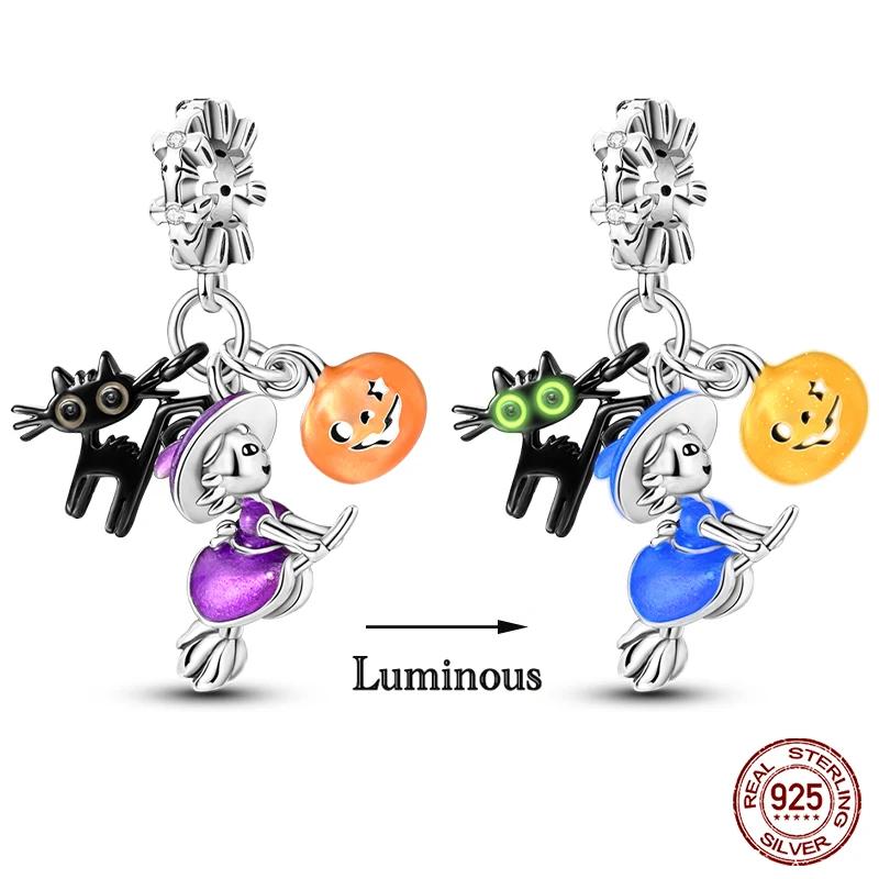 Copper Fashion Halloween Series Luminous Pumpkin Demon Skull Charms Beads Fit Original Bracelet Diy Jewelry