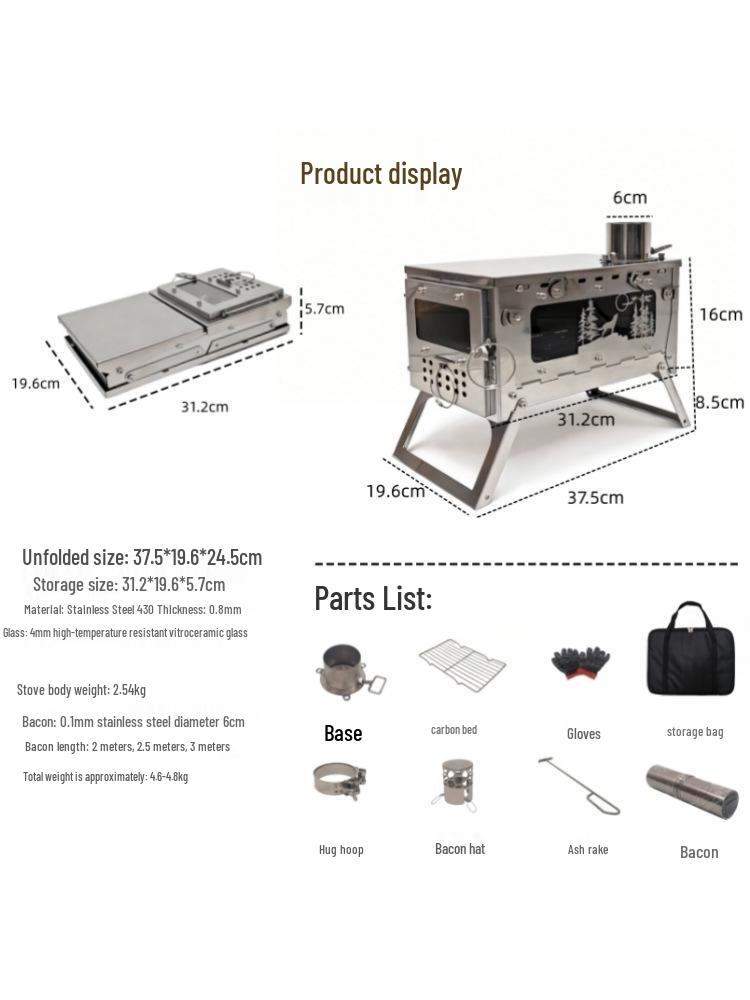 Foldable Stainless Steel Firewood Stove for Outdoor Camping and Hiking