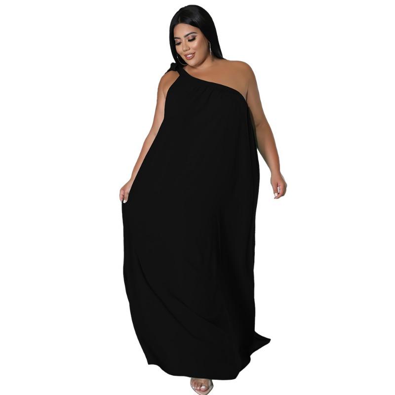 

Plus Size Black One Shoulder Loose Fit Maxi Dress L чёрный