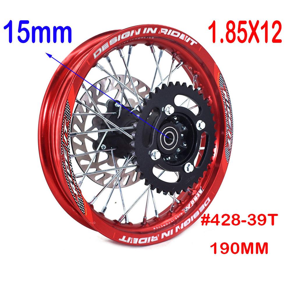Aluminiumlegierung 1,85x12" Zoll Hinterradfelge Kreisrad mit Scheibenbremse Ritzel für KLX CRF Kayo BSE Dirt Pit Bike Motorrad