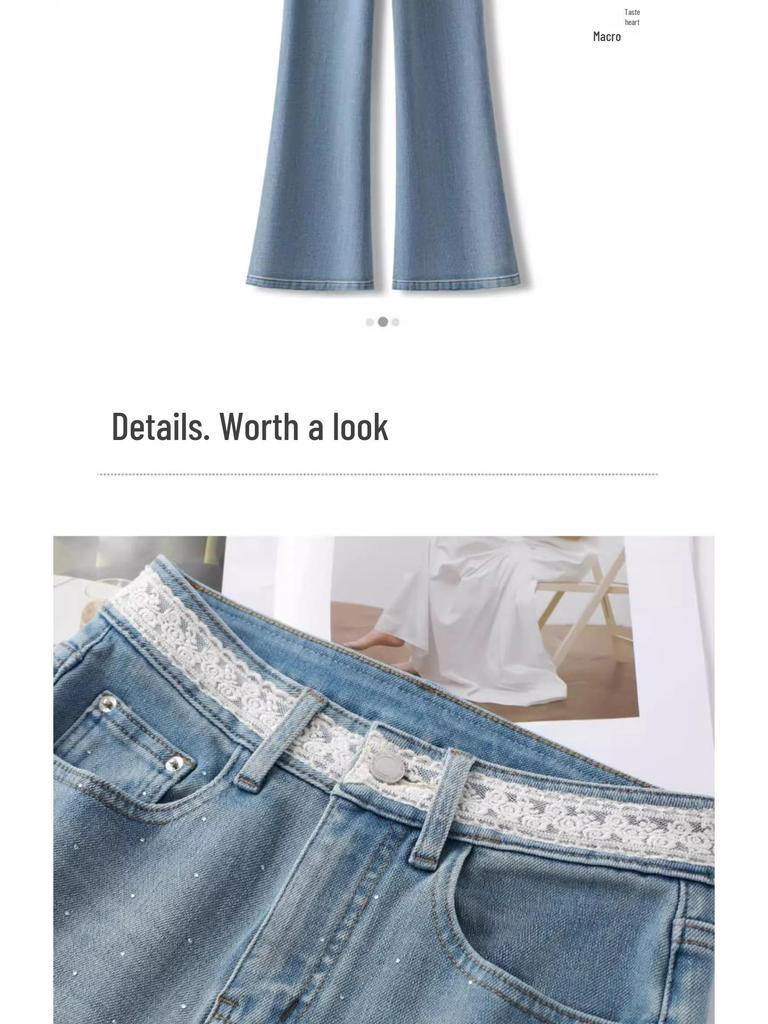 Light Color Rhinestone Lace Flared Jeans - Women's 2025 Retro Style