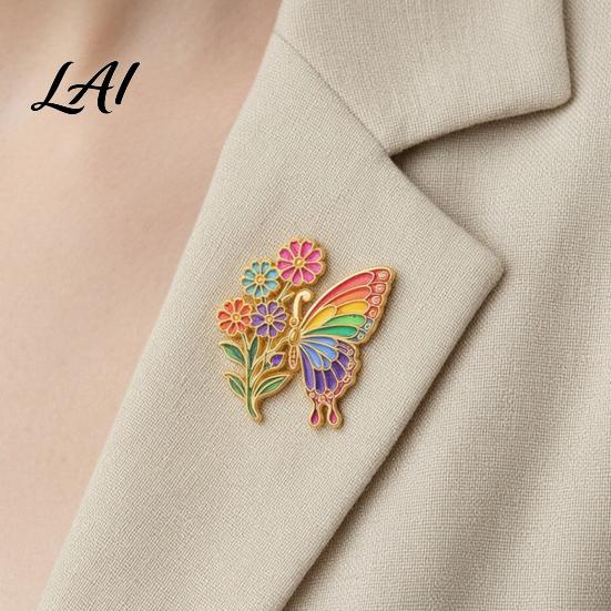 Butterfly Shaped Brooch Enamel Flower Pin Floral Badge for Sweaters Women Inscet Pin Coats Scarves Women