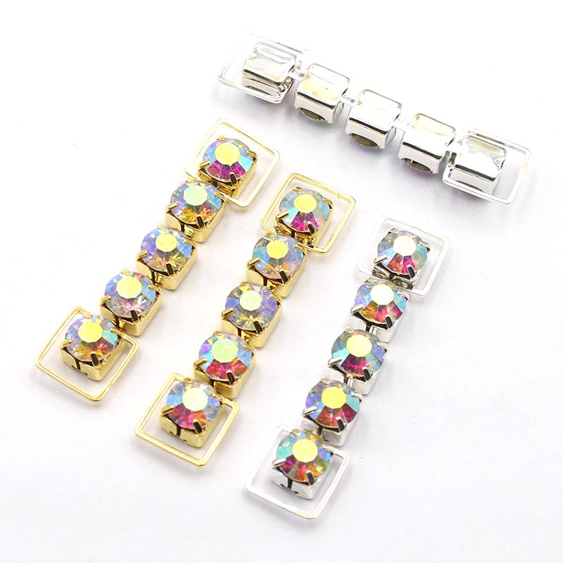 New 10Pcs13 * 55MM Single Row Fully Transparent Rhinestone Bikini Connection Button Swimsuit Bikini Decorative Metal