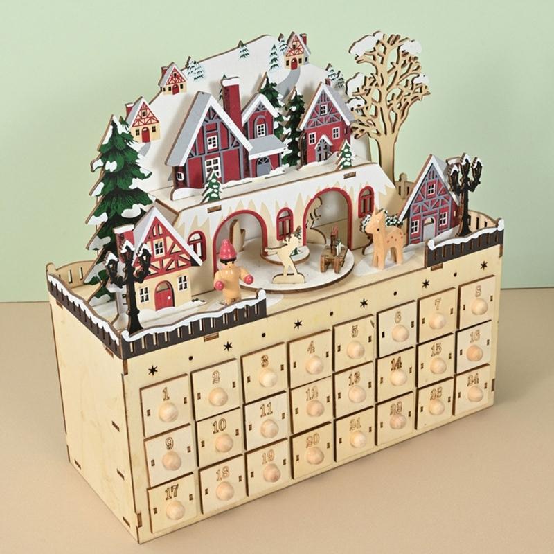 Hand Carved Christmas Advent Calendar Wooden Cabinet With 24 Compartments Drawers Box For Festival Organization