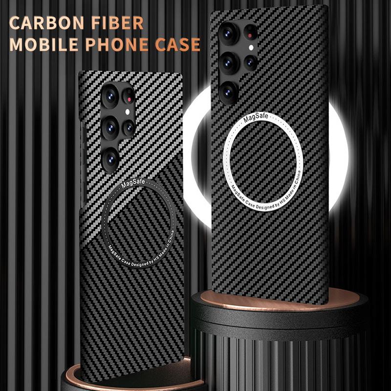 For Magsafe Slim Carbon Fiber Hard Case For Samsung Galaxy S23 Ultra S22 S21 Ultra S23 Plus Frosted Matt Cover Coque For iPhone 15 14 13 12 Pro max
