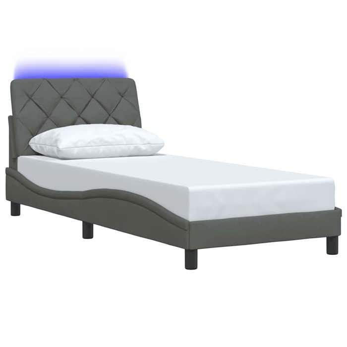 VidaXL Bed Frame with LED Without Mattress Dark Grey 90x200 Cm Fabric 3310644