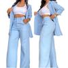2025 Damski Letni Elegancki Garnitur w Jednolitym Kolorze z Rozcięciem na Rękawie, Klapami i Spodniami z Prostą Nogawką