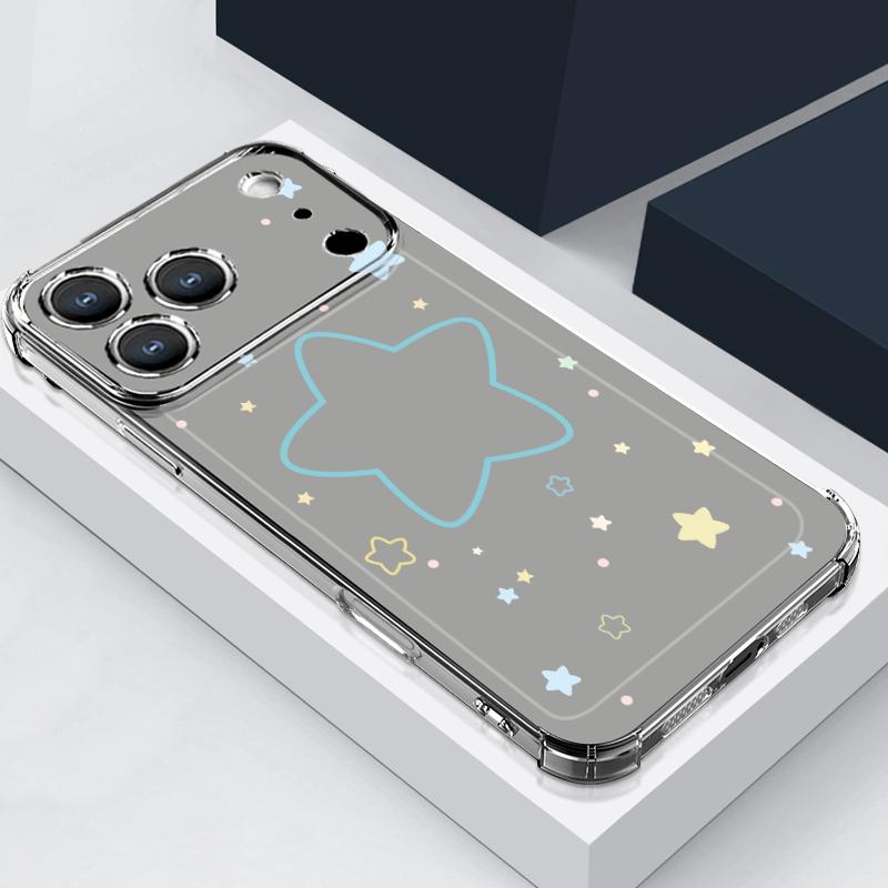 Star Moon Pattern Phone Case For iPhone 17e 17 16 15 Pro Max 14 13 Pro 16 Shockproof Clear TPU Soft Card Slot Pocket Back Cover