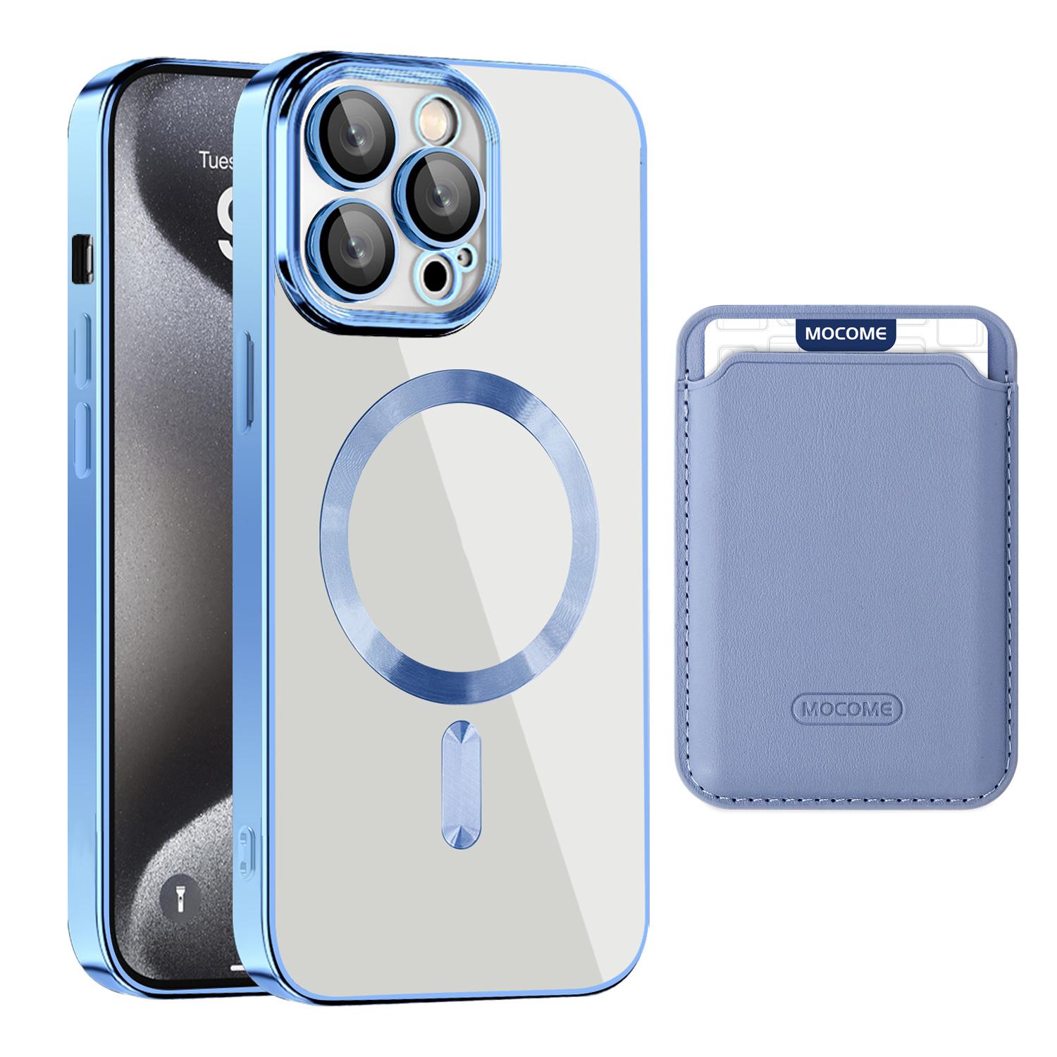 

Чехол для iPhone 15 Pro Max, совместимый с MagSafe, мобильная накладка из ТПУ+ПК с карманом для карт Baby Blue