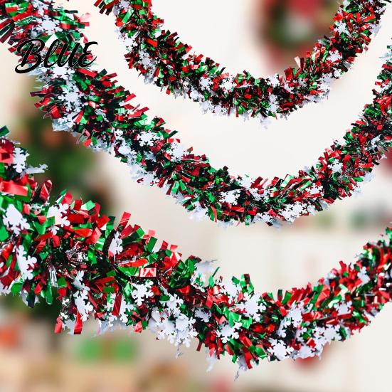 Holiday Decoration Supplies 78 Inch Green Red Christmas Garland Metallic Tinsel Twist Hanging Garland with Seasonal Party Atmosphere Props Snowflake