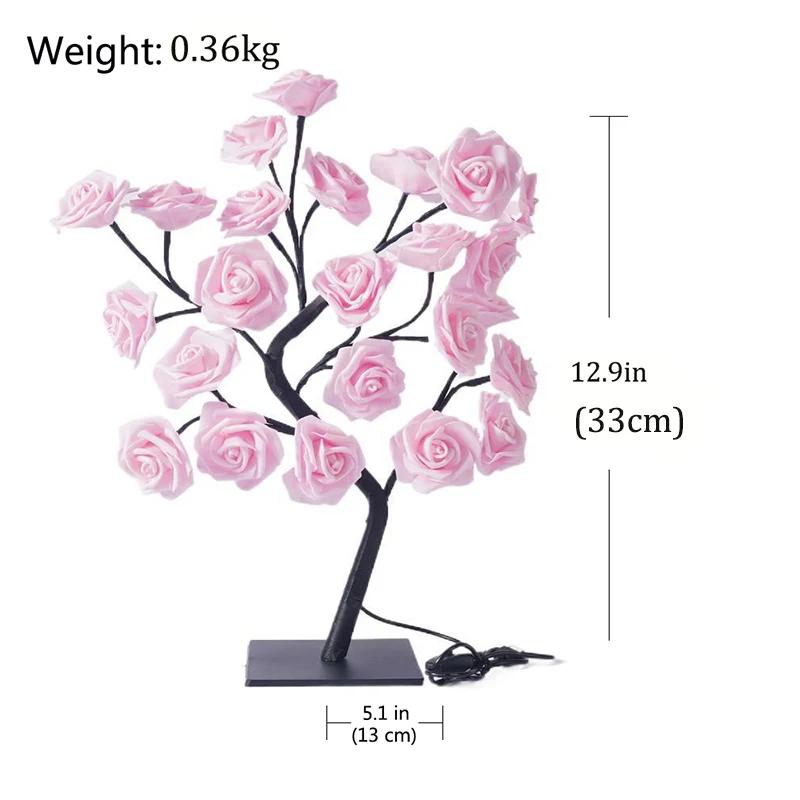 24 Lights LED Table Lamp Rose Flower Tree USB Night Lights Home Decoration LED Table Lights Parties Xmas Christmas Wedding Bedroom Decor