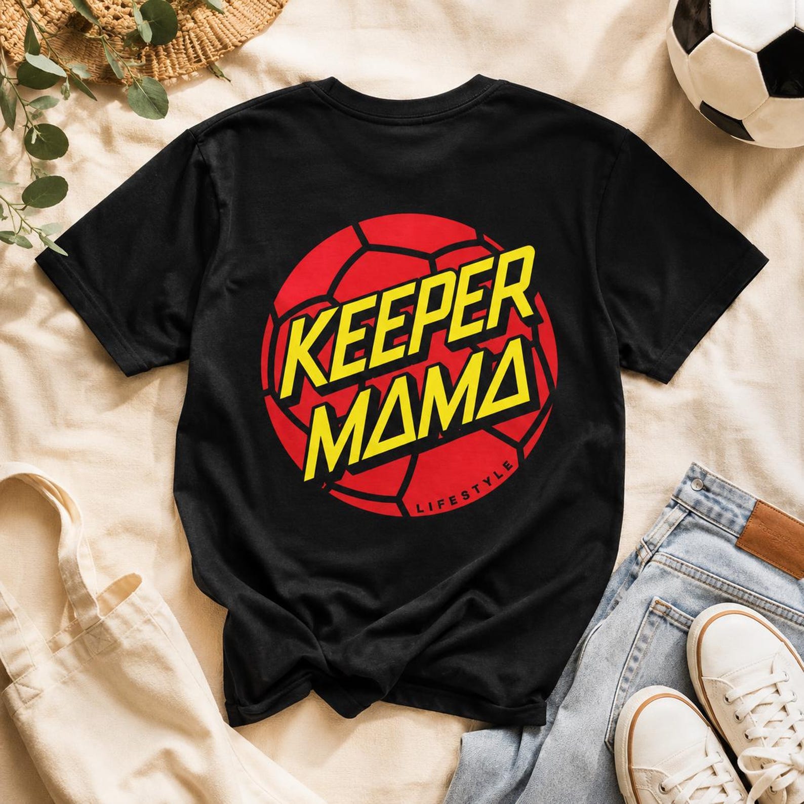 Keeper Mama Logo T-Shirt | Goalie Mom Retro Red Soccer Ball Design 3XL