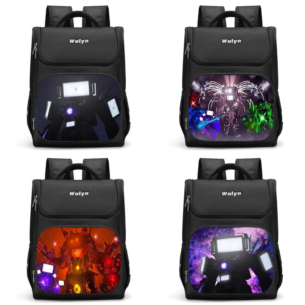 Trendy Nylon Student Backpack With Titan Monitoring Man Design For School Use