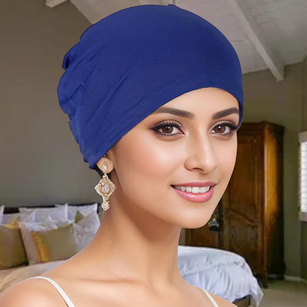 Solid-Color Turban Hat Head Scarf For Ladies Women Causal Turban Cap Headband Breathable Full Cover Hat Headwear For Daily Wear