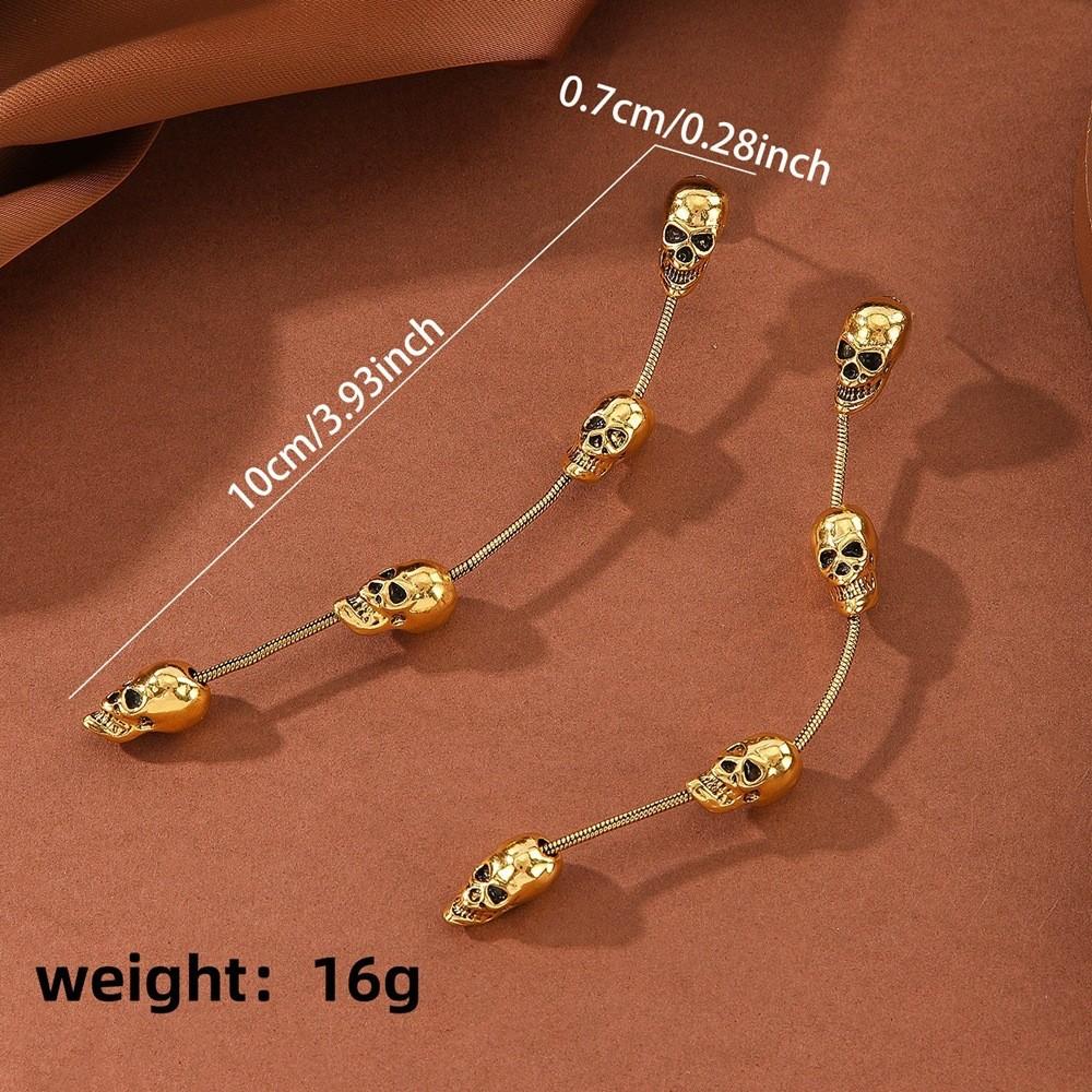 Gothic Skull Long Earrings With Metal Dangle For Women Halloween Costume Jewelry