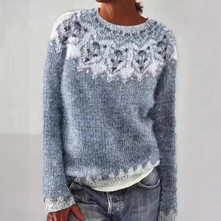 Knitted Women Sweater Print O-neck Long Sleeve Casual Loose Sweaters Female Winter Elegant Trendy Ladies Clothes