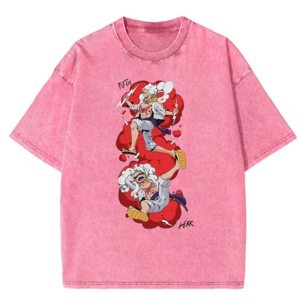 One Piece Tee Men Casual Oversized Washed Harajuku Tshirt Japanese Anime