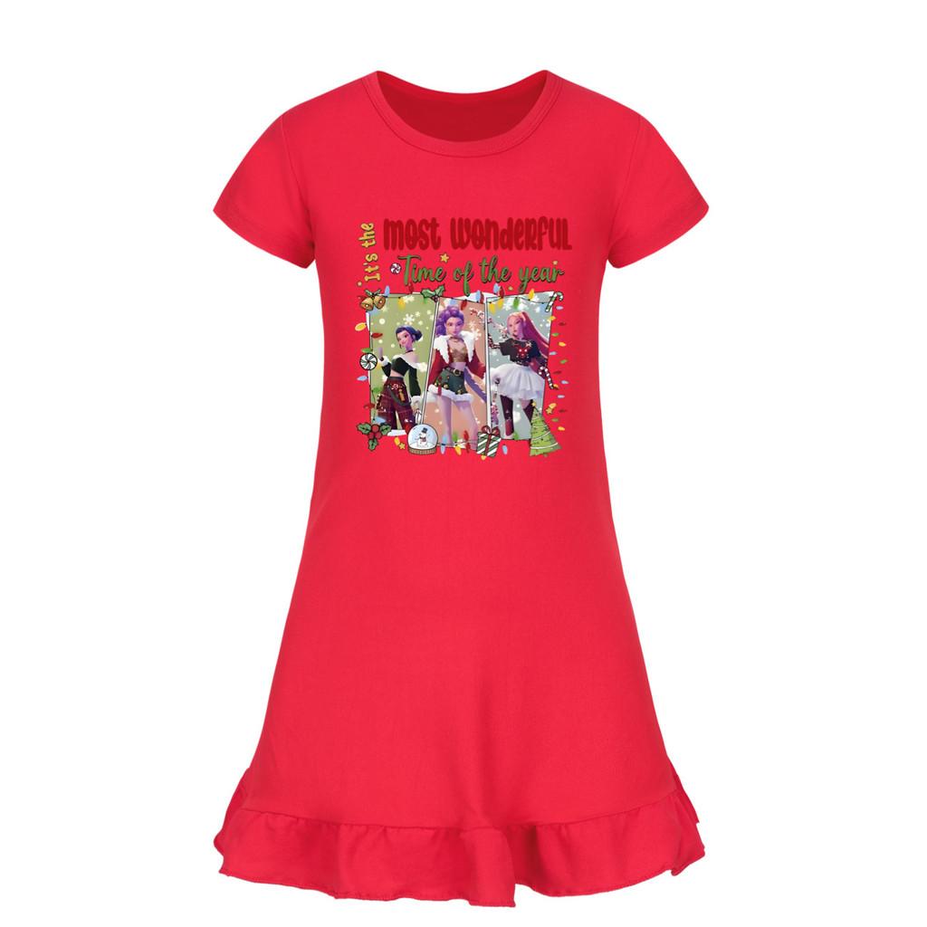 5096 Kinder Mädchen Weihnachten Neujahr Mira Zoey Rumi Gedrucktes Rüschen Kurzarm Freizeitkleid