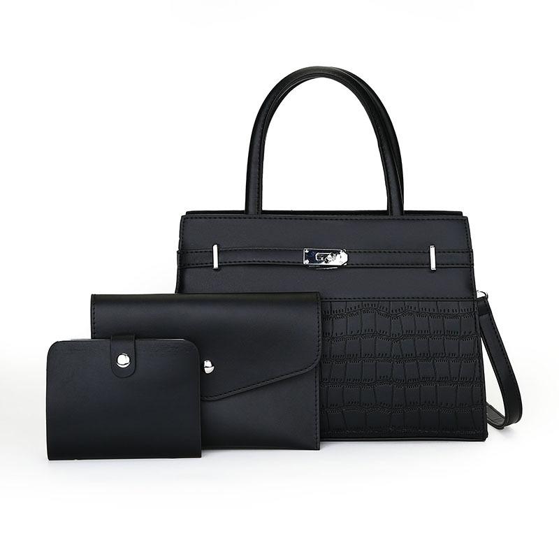 

Women s bag new stone pattern multi-piece set women s bag single shoulder oblique span portable child and mother bag Package чёрный