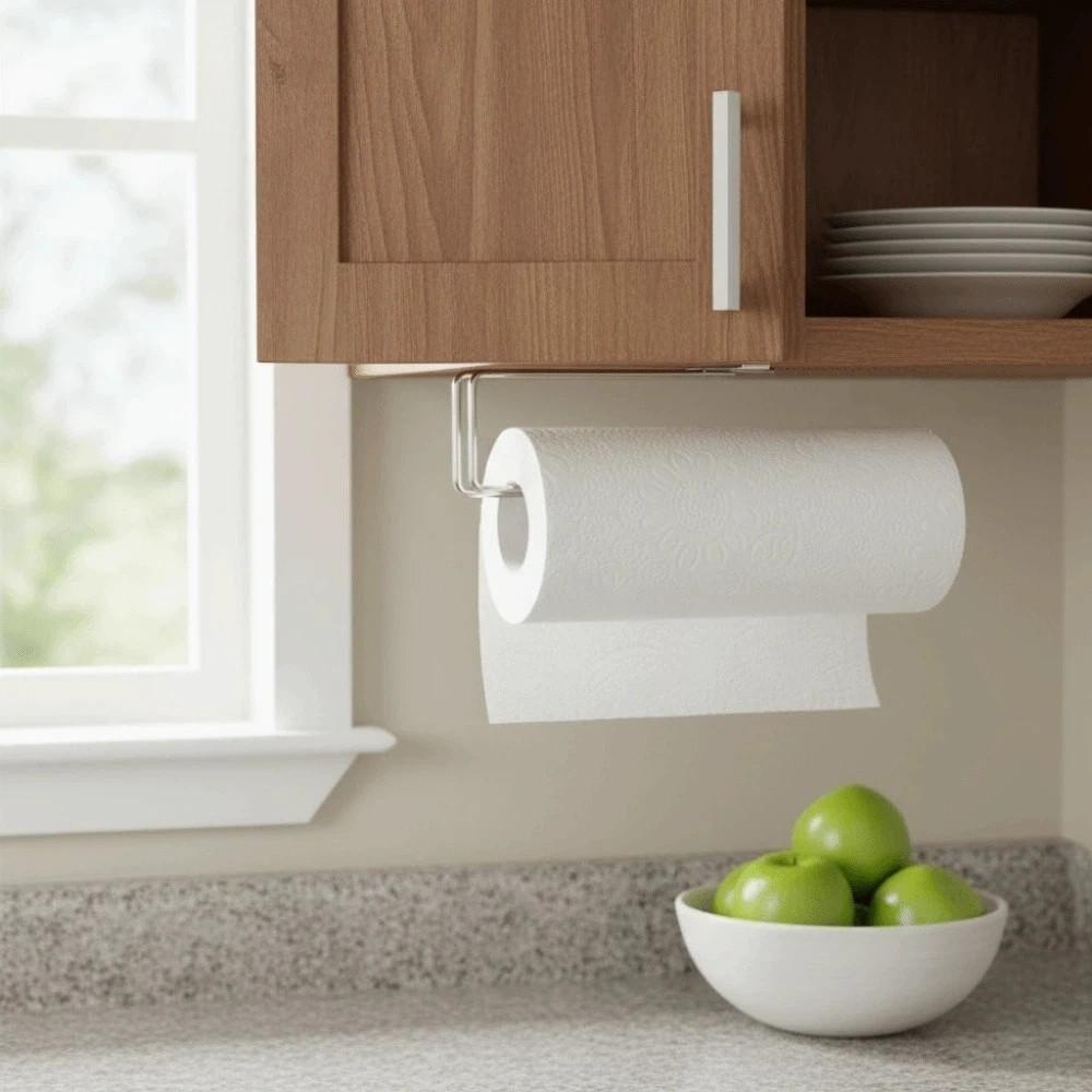 Metal Toilet Roll Holder Punch Free Cabinet Hanger Quality Kitchen Paper Towel Rack  Kitchen