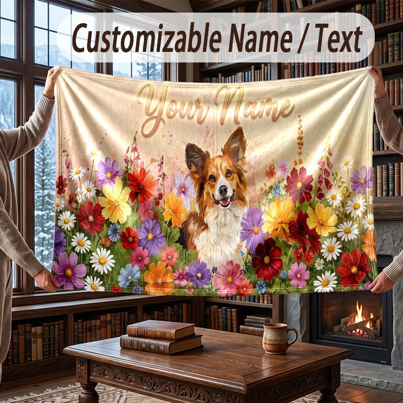 Dog Theme Throw Blanket Custom Name Text Personalized Blanket Soft Cozy Blanket for Home Sofa Bed