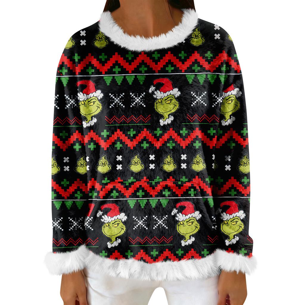 Women's Casual Fleece Sweatshirt  Long-Sleeve Round  Neck Casual Comfortable Loose-Fit Lightweight Women's Flannel Sweatshirt