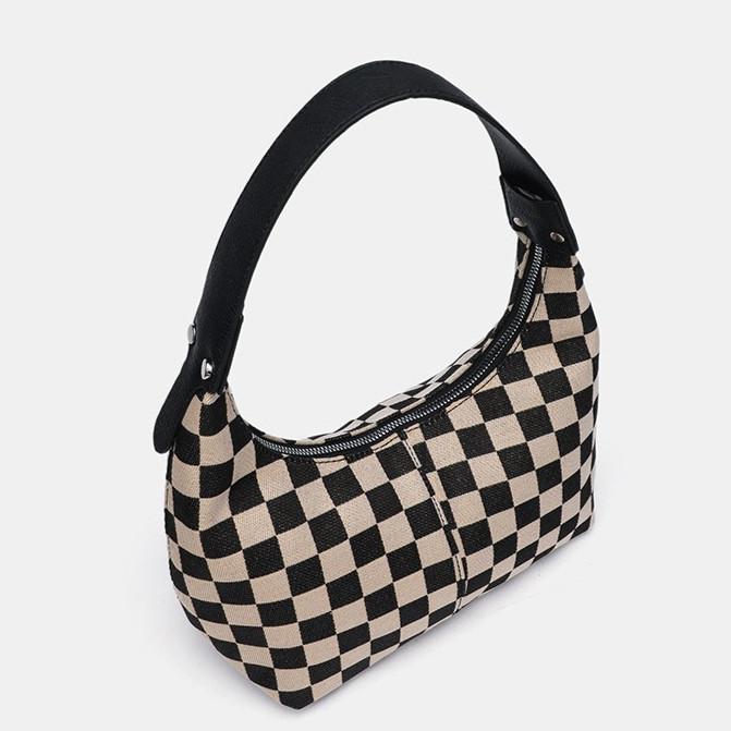 IELGY Ladies Underarm Bag Checkerboard Checkerboard Contrast Color Crescent Bag