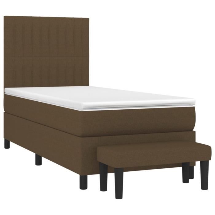 3136720 vidaXL Lit à sommier tapissier avec matelas Marron foncé 90x190 cm