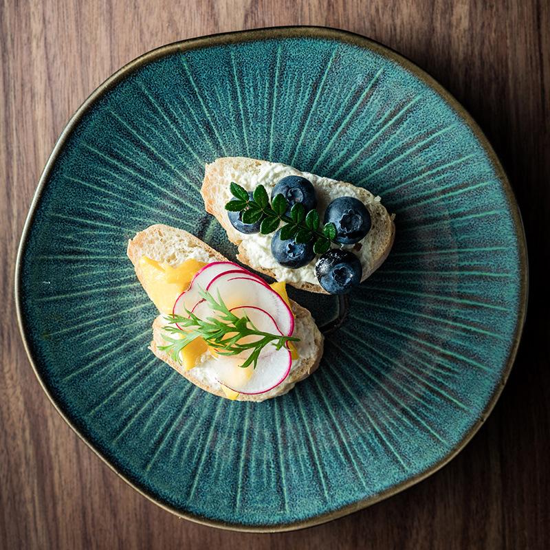 Japanese-Style Ceramic Oak Shallow Plate Restaurant Vintage Western Cuisine Plate Round Steak Dessert Plate