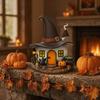 Halloween Witch House Ornament, Decorative Desktop Halloween Ornaments with Black Cats Pumpkin Lanterns Magic Brooms for Party Table Decorations and