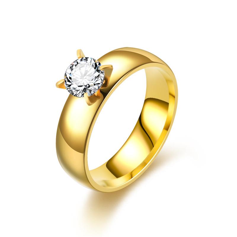 European American Zirconia Couple Rings: 18K Gold Women's Ring & Titanium Steel Men's Ring - Korean Fashion Jewelry