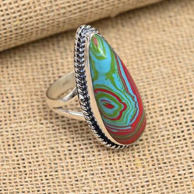 Rainbow Calsilica Gemstone Handmade 925 Sterling Silver Ring Jewelry