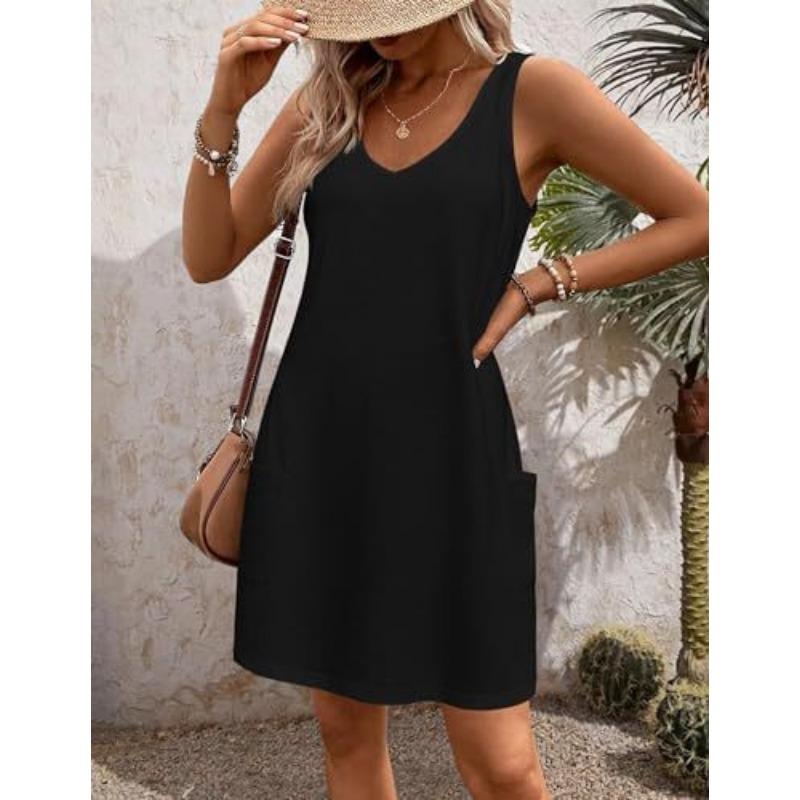 Casual Tank Dress with Pockets Summer Bohemian Beach Dresses Floral T-shirt Dresses for Women