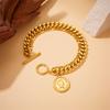 DIEYURO 316L Stainless Steel Portrait Charm Bracelet Womens Fashion Gold-plated Wrist Chain Jewelry Party Gift pulseras mujer