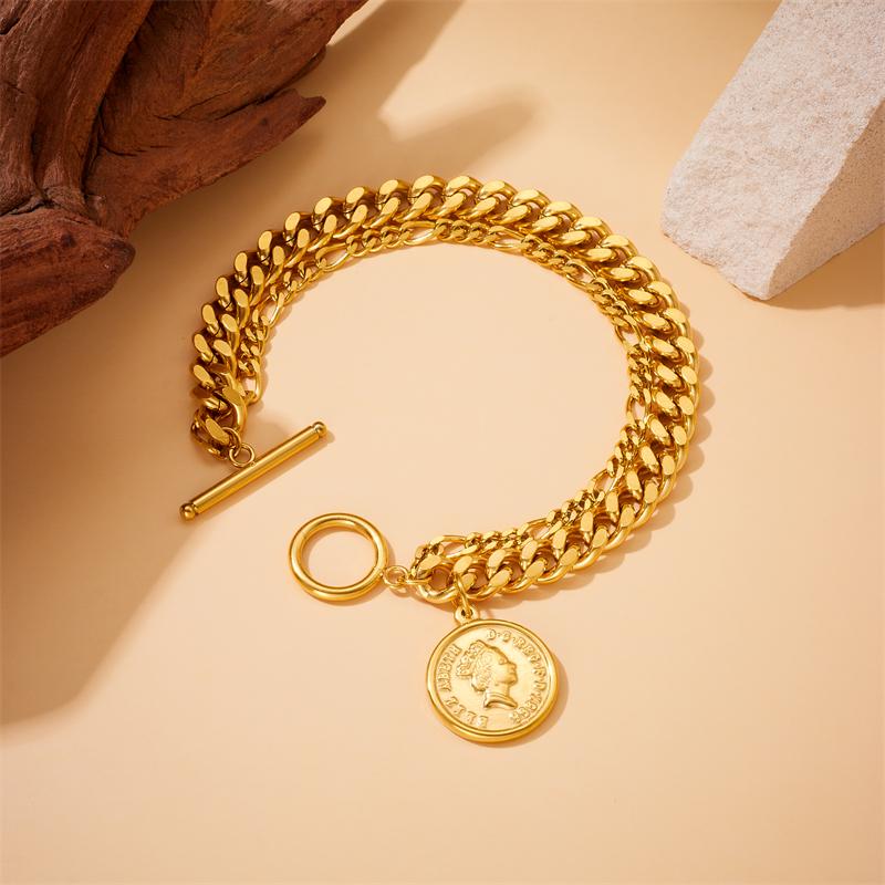 DIEYURO 316L Stainless Steel Portrait Charm Bracelet Womens Fashion Gold-plated Wrist Chain Jewelry Party Gift pulseras mujer