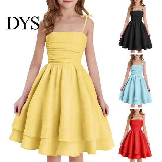 Mädchen Sommerkleid A-Linie Spaghettiträger Festlich Ärmellos Mode Outfit Midi Party Prinzessin für 8-14 Jahre Niedlich Und Süß