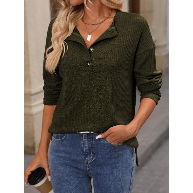 New Autumn and Winter Independent Station Loose Casual Pit Strip Long-sleeved Button T-shirt