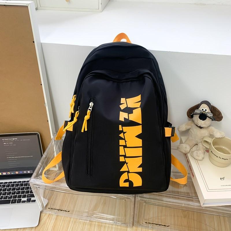 School bag female high-value solid-color letters junior high school students backpack casual simple large-capacity backpack