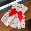 Pet Dress Love Heart Print Sleeveless Ruffle Bowknot Decor Breathable Spring Summer Small Medium Dog Cat Clothes Outfit Apparel Pet Supplies