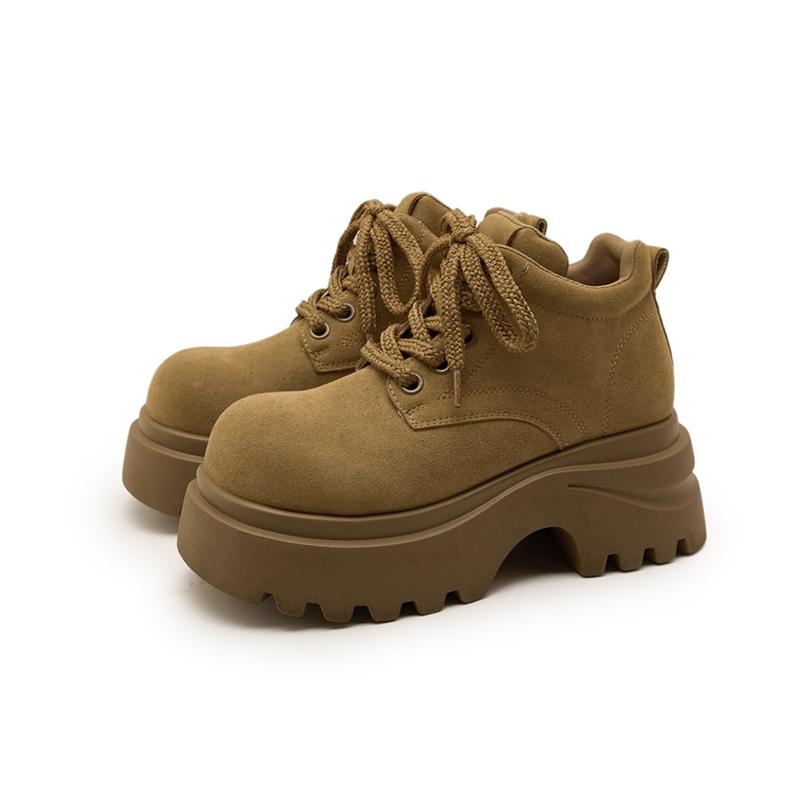 Fashion AIYUQI 2025 New Women's Ankle Boots and Booties Thick-soled Lace-up Workwear Women Shoes Large-Size Casual Leather Shoes Female