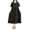 Summer Cotton and Linen Round Neck Short Sleeved Dress for Women