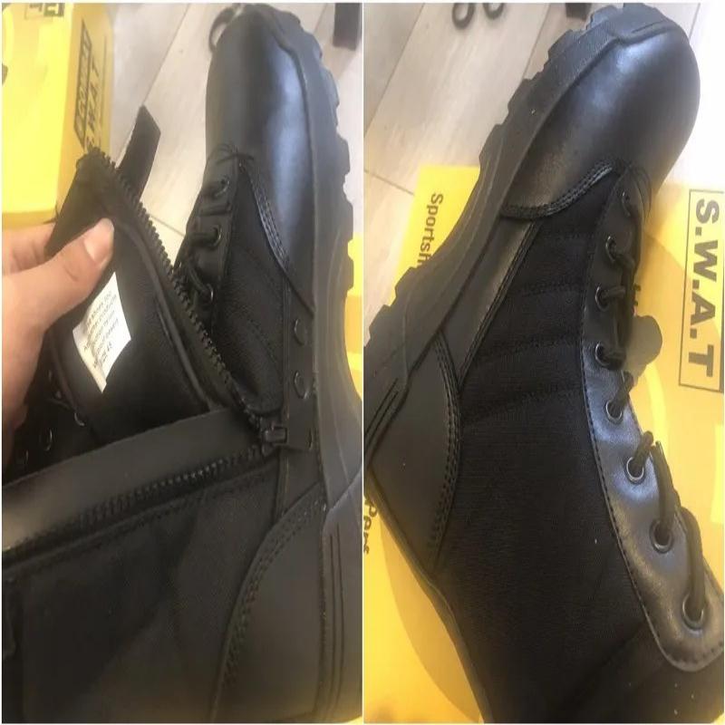 Men's Outdoor High-top Leather Boots Tactical Military shoe Black Thick-soled Lightweight Wear-resistant no slip Hiking footwear