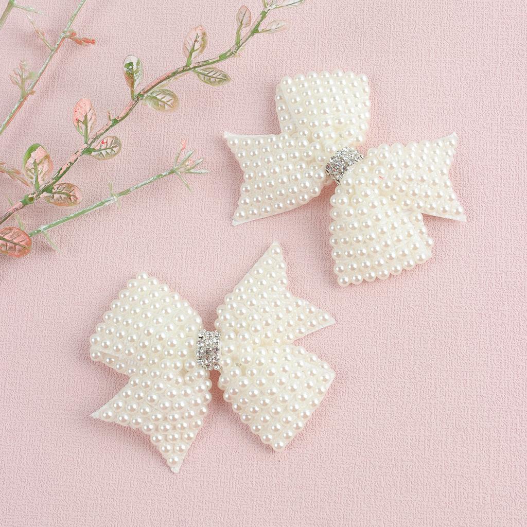 2Pcs Popular Pearls Bow Hair Clips Korean Style Hairpins Elegant Sweet Rhinestone Barrette For Girls Kids Headdress Accessories