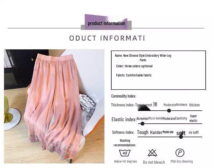 Pantaloni de damă verzi brodați din bumbac și in cu picior larg - Colecția Vară 2024