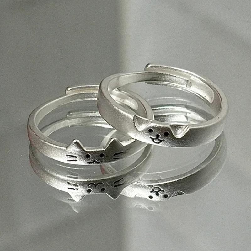 1/2 piezas Nuevo Anillo de Pareja de Animales Gato Perro Encantador para Pareja Hecho a Mano Anillos Ajustables Abiertos Anillos de San Valentín Joyería de Moda