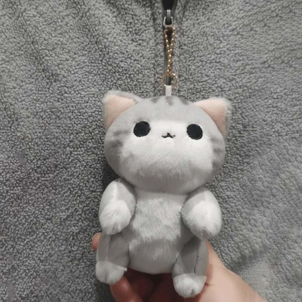 PP Cotton Grey Cat Key Chain Cartoon Cute Pet Pendant Bag Charm Plush Doll Key Ring Girls