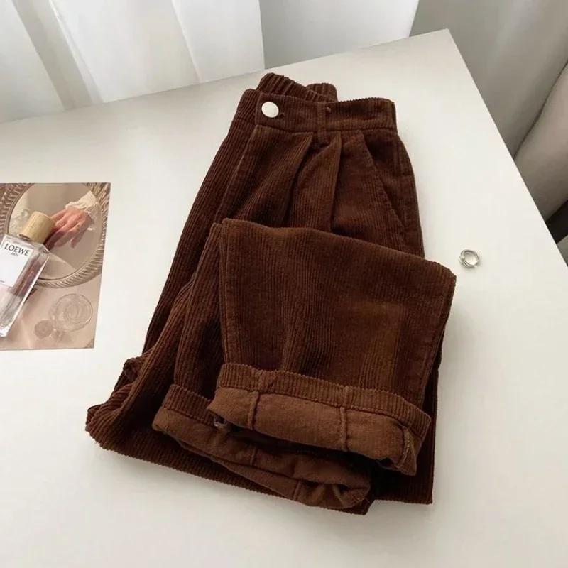 Vintage High Waist Corduroy Pants Women Spring Fall Straight Causal Full Length Trousers Korean Fashion Baggy All Match Pant