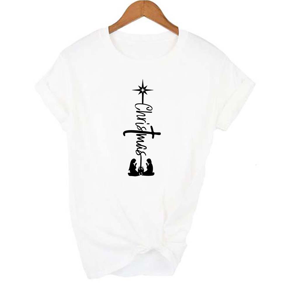 Christmas Jesus Print Women Graphic T Shirts Harajuku Christian Faith Hope Love Female Short Sleeve